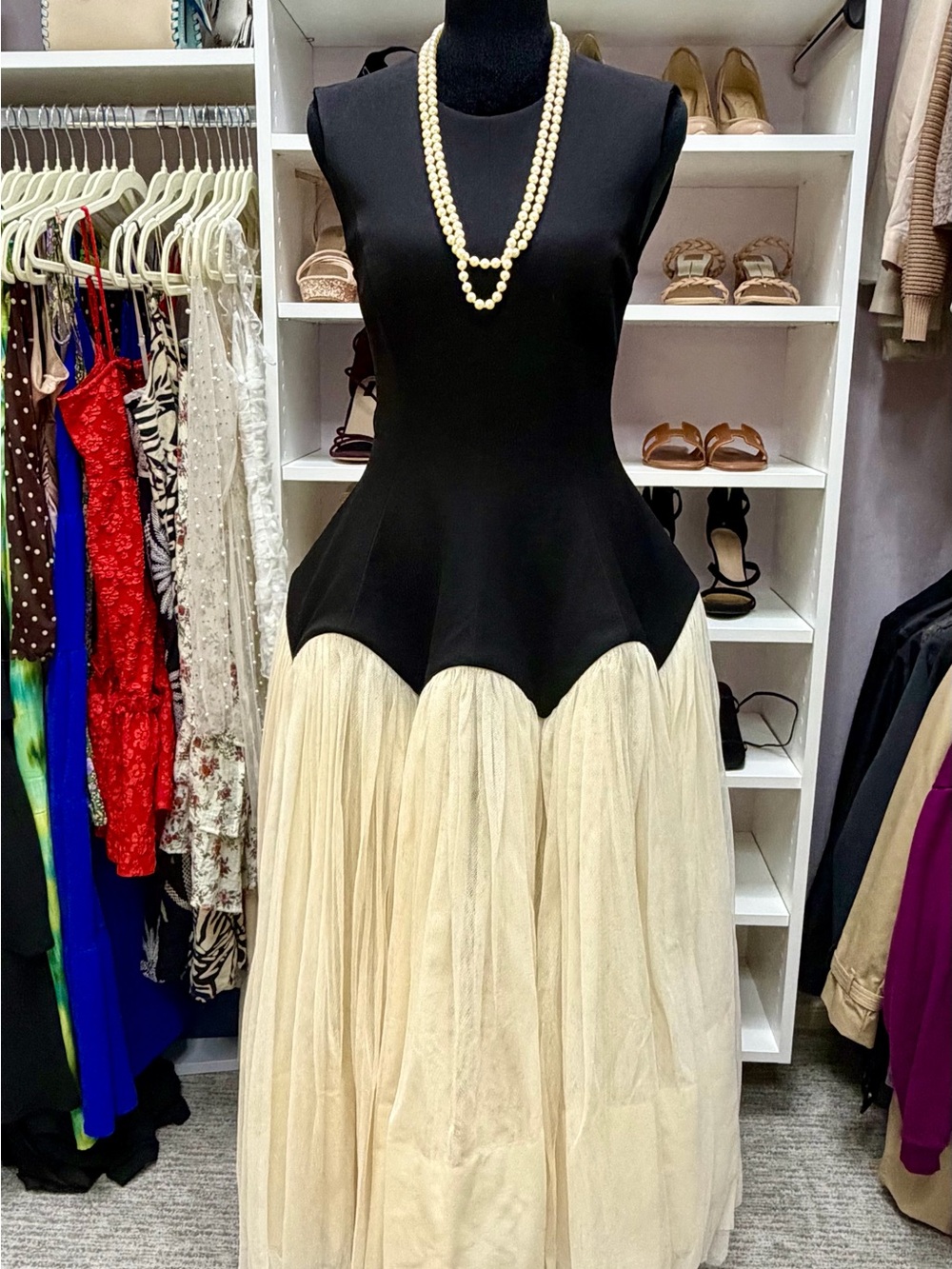Tory Burch Black and Cream Midi Dress